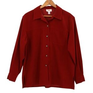 Talbots Burgundy Shacket Top Womens Pocket‎ Fall Button Closet Staple Size M